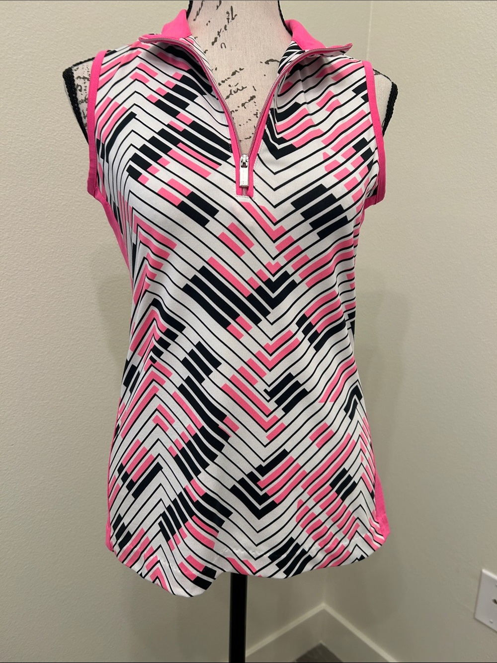 Tail Pink Geometric Zip-Front Tank Top